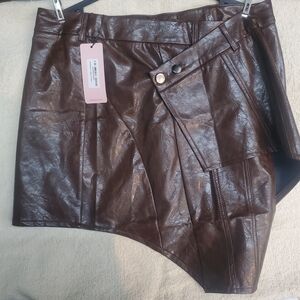 Brown Leather Asymmetrical Skirt